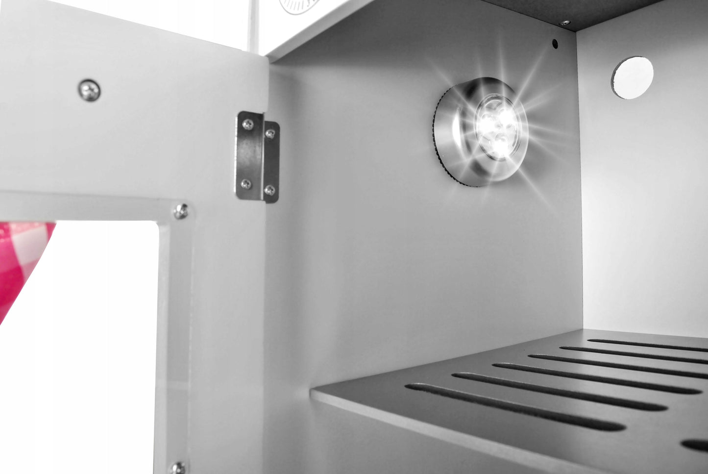 Bucatarie Alba din Lemn Pentru Copii Master Chef idealStore, Sunet si Iluminare Led, Costum de Bucatar, Accesorii pentru Gatit Incluse, Materiale de Inalta Calitate