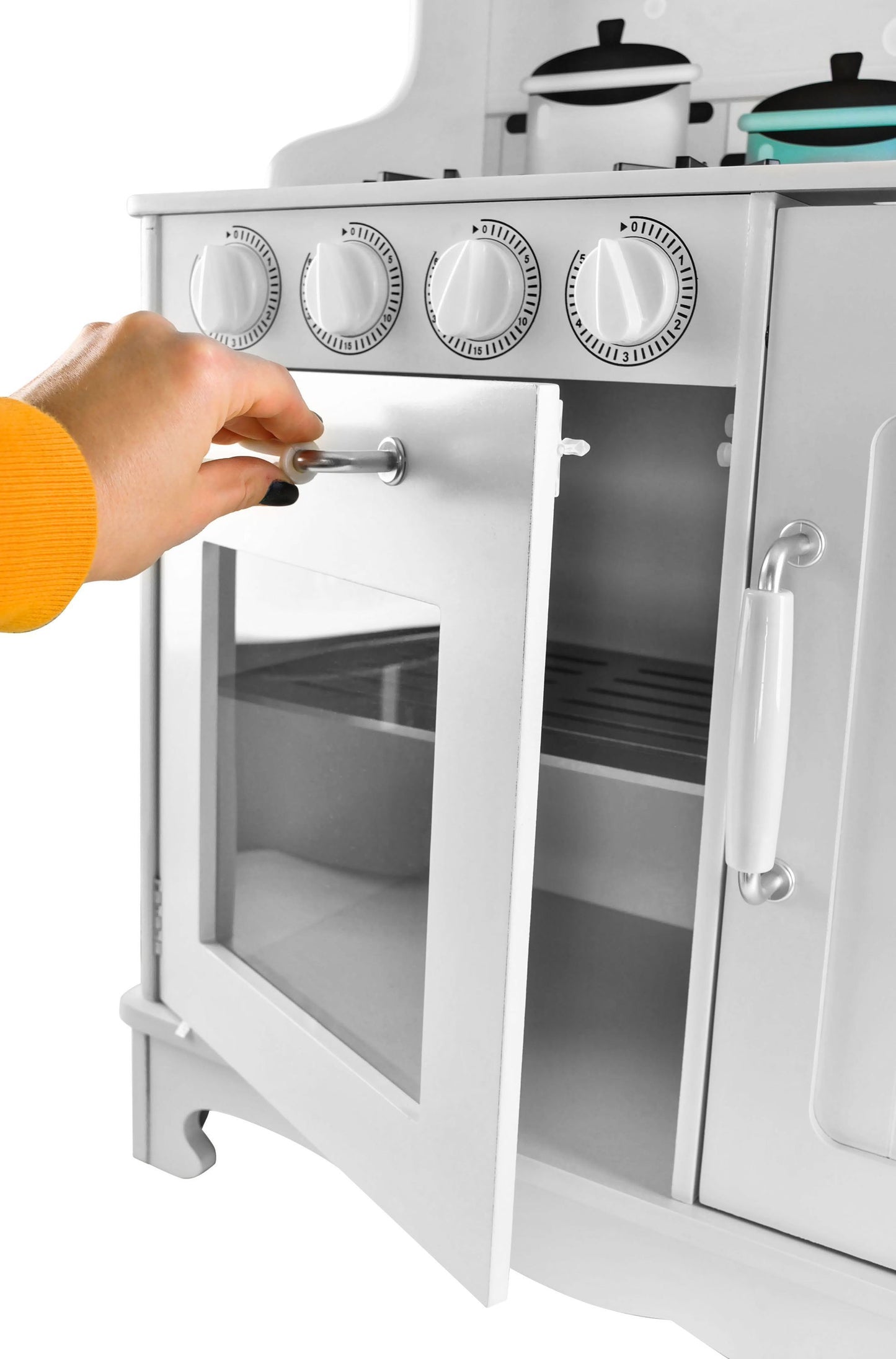 Bucatarie Alba din Lemn Pentru Copii Master Chef idealStore, Sunet si Iluminare Led, Costum de Bucatar, Accesorii pentru Gatit Incluse, Materiale de Inalta Calitate