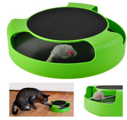 Jucarie Interactiva pentru Pisici The Playful Little Mouse, Dimensiuni 25 x 6,5 cm, Loc pentru zgariat, Tampoane antiderapante, Material Plastic, Incurajeaza activiatea fizica a Animalului