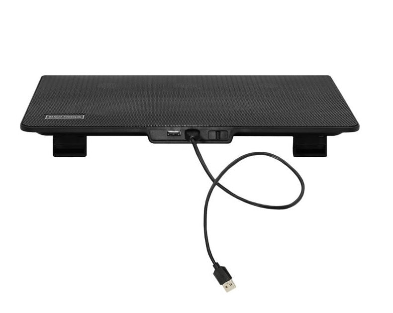 Cooler Laptop idealSTORE DEEP BLACK VIBE, Dimensiuni 26 x 36 x 2-4cm, Accesorizat cu 5 ventilatoare si iluminare LED ce permite o racire uniforma a intregului echipament, Nivel de zgmot scazut, Alimentare USB