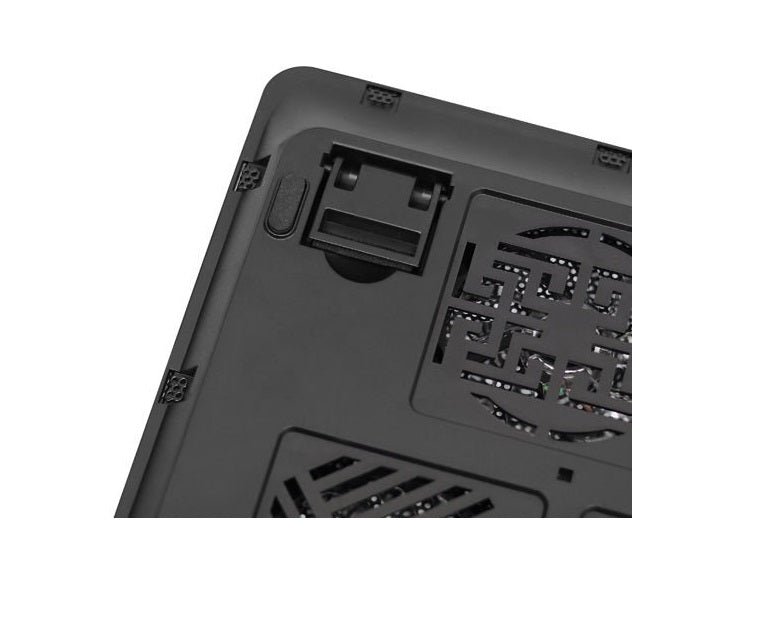 Cooler Laptop idealSTORE DEEP BLACK VIBE, Dimensiuni 26 x 36 x 2-4cm, Accesorizat cu 5 ventilatoare si iluminare LED ce permite o racire uniforma a intregului echipament, Nivel de zgmot scazut, Alimentare USB