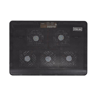 Cooler Laptop idealSTORE DEEP BLACK VIBE, Dimensiuni 26 x 36 x 2-4cm, Accesorizat cu 5 ventilatoare si iluminare LED ce permite o racire uniforma a intregului echipament, Nivel de zgmot scazut, Alimentare USB