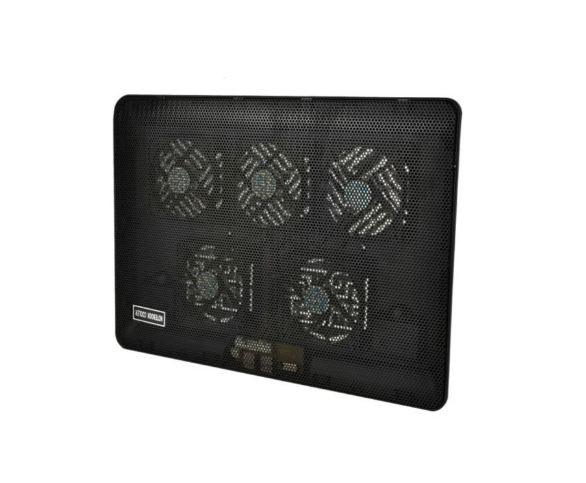 Cooler Laptop idealSTORE DEEP BLACK VIBE, Dimensiuni 26 x 36 x 2-4cm, Accesorizat cu 5 ventilatoare si iluminare LED ce permite o racire uniforma a intregului echipament, Nivel de zgmot scazut, Alimentare USB