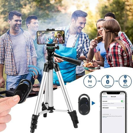 Trepied Telescopic Multifunctional 4 in 1 idealSTORE, Pentru Telefon, Camera Foto, Include Telecomanda Bluetooth Compatibila cu IOS si Android, Inaltime Ajustabila, Picioare Flexibile, Husa Impermeabila, Varf Rotativ la 360,  Ideal pentru fotografii