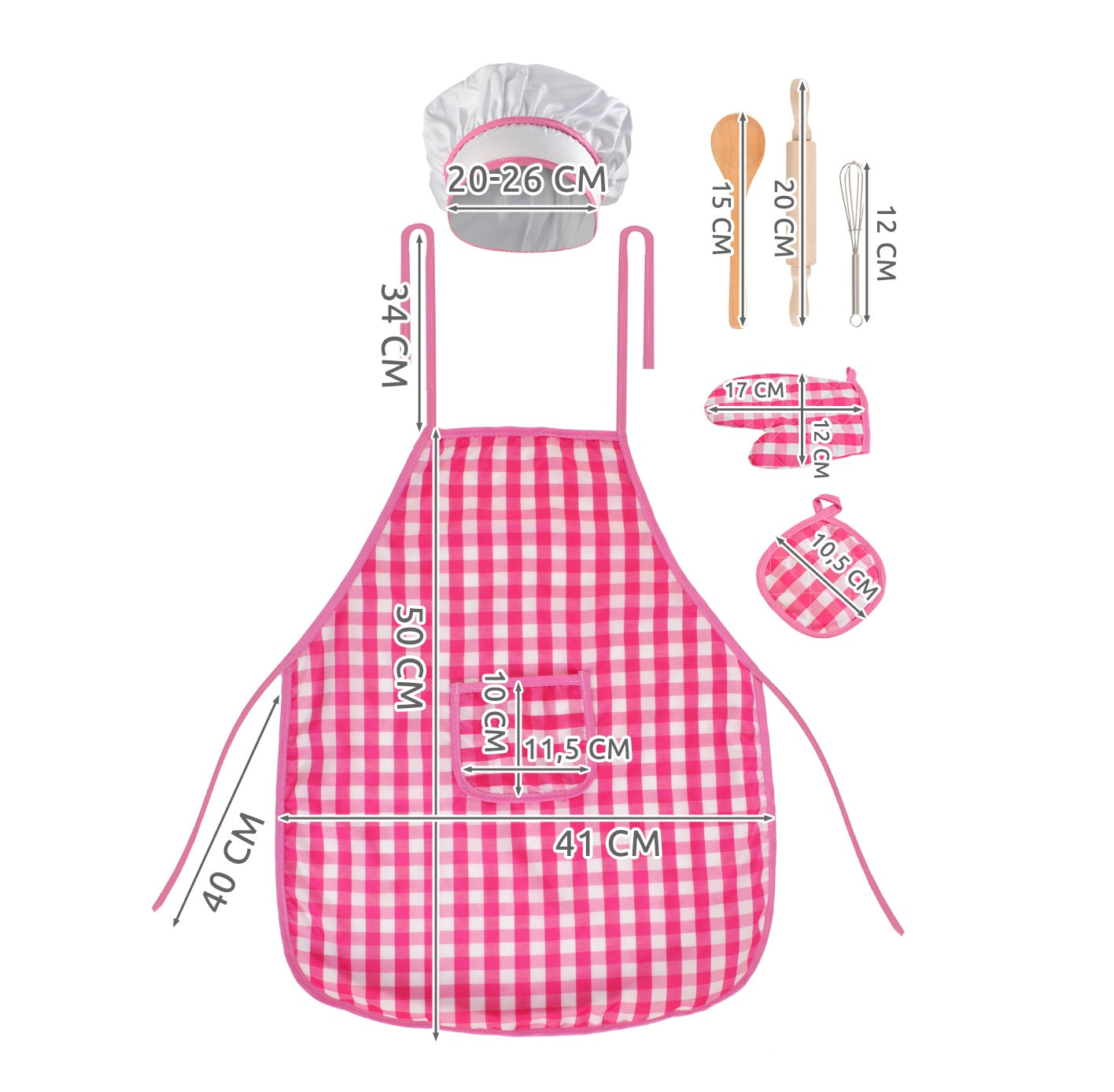 Costum de bucatar, idealSTORE, 28.5 x 23.5 x 3 cm, 4 piese, roz