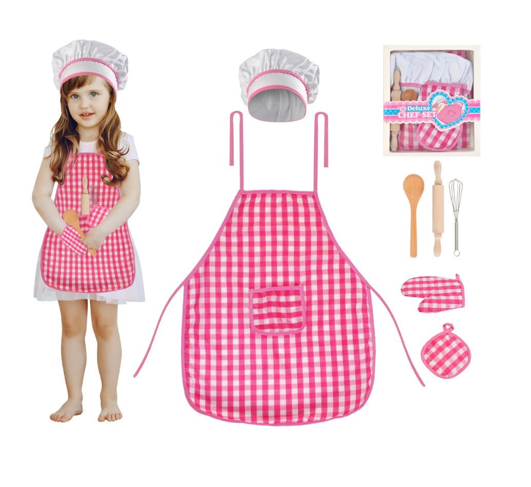 Costum de bucatar, idealSTORE, 28.5 x 23.5 x 3 cm, 4 piese, roz