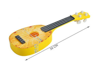 Chitara Muzicala de jucarie idealSTORE Magic Pineapple, Dimensiuni 36 x 11.5 x 3.5 cm, Promoveaza dezvoltarea mentala prin muzica, Design ul minimalist in forma de ananas stimleaza jocul de rol, Echipata cu toate elementele specifice