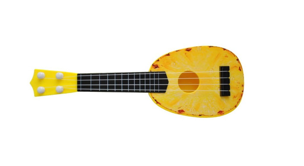 Chitara Muzicala de jucarie idealSTORE Magic Pineapple, Dimensiuni 36 x 11.5 x 3.5 cm, Promoveaza dezvoltarea mentala prin muzica, Design ul minimalist in forma de ananas stimleaza jocul de rol, Echipata cu toate elementele specifice