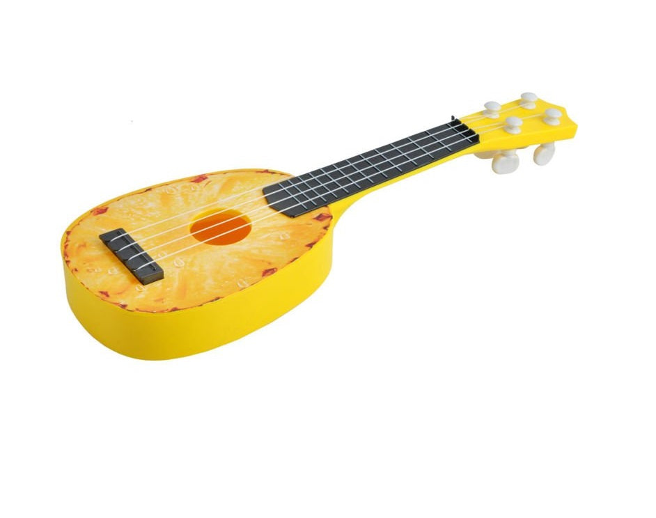 Chitara Muzicala de jucarie idealSTORE Magic Pineapple, Dimensiuni 36 x 11.5 x 3.5 cm, Promoveaza dezvoltarea mentala prin muzica, Design ul minimalist in forma de ananas stimleaza jocul de rol, Echipata cu toate elementele specifice