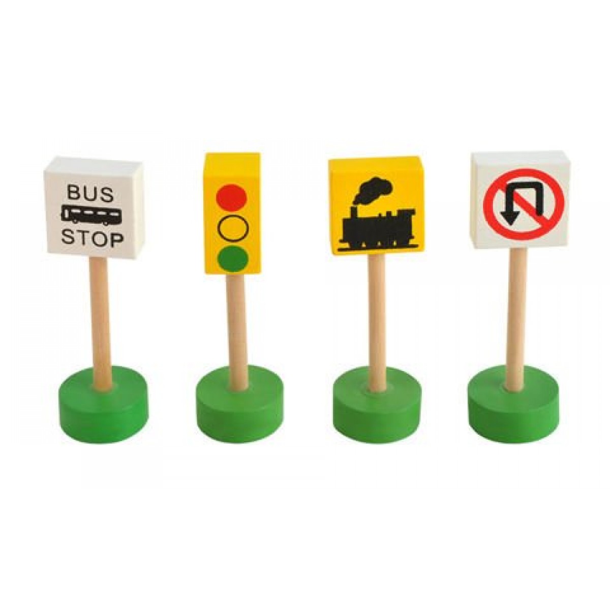 Circuit Trenulet din Lemn Natural The Passenger Train idealSTORE, Setul include Heliport, Depou, Pesti, Oameni, Masini, Copaci, Semne de Circulatie, Lokomotiva, Elicopter, Piese Robuste din lemn