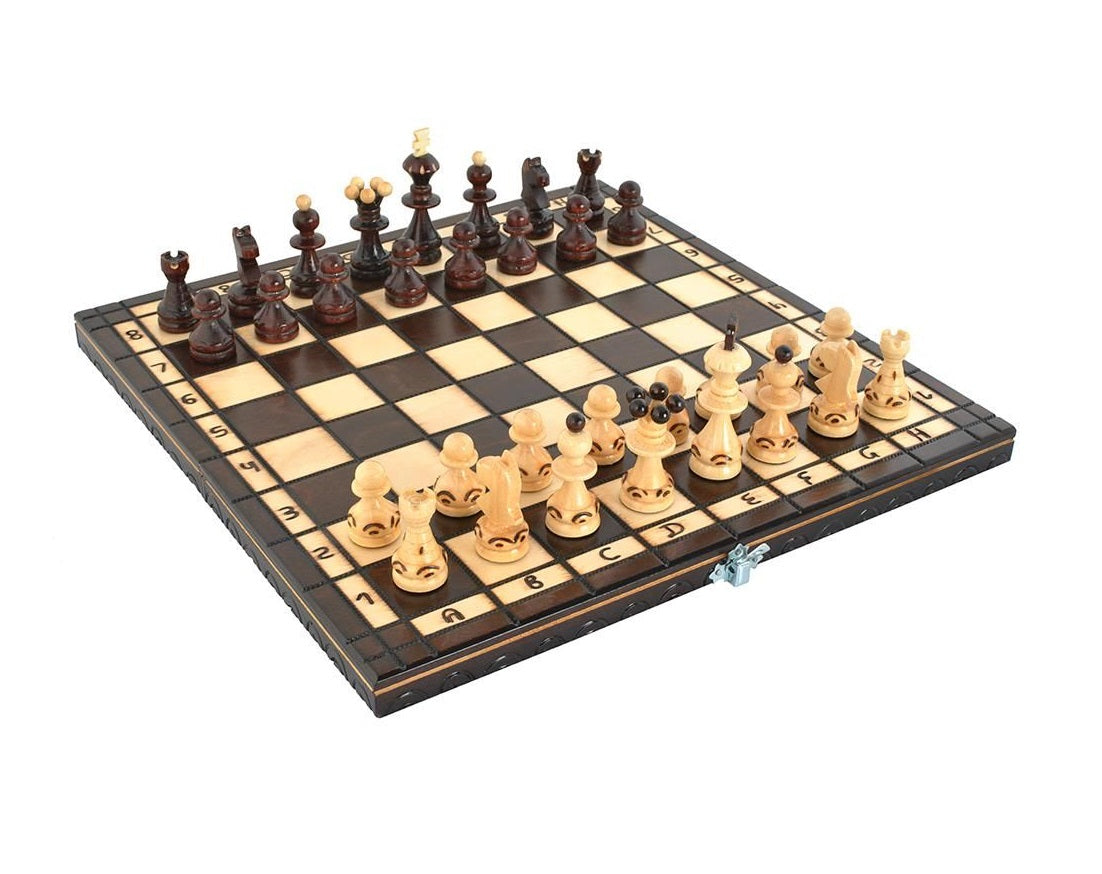 Tabla de Sah din lemn natural idealSTORE, Dimensiuni 34.5 x 34.5 x 4.5 cm, Antreneaza capacitatea gandirii logice, Sporeste divertismentul intelectual