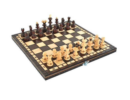 Tabla de Sah din lemn natural idealSTORE, Dimensiuni 34.5 x 34.5 x 4.5 cm, Antreneaza capacitatea gandirii logice, Sporeste divertismentul intelectual