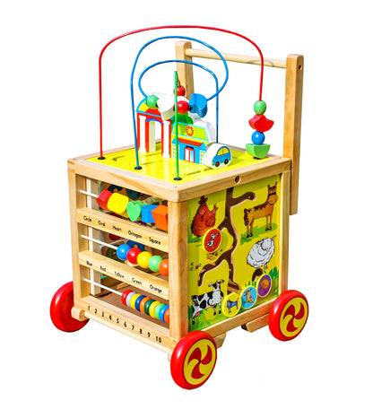 Cub Interactiv din Lemn 6 in 1 cu maner reglabil idealSTORE, Dimensiuni 50 x 33.5 x 33.5 cm, Dezvolta procesul creativitatii