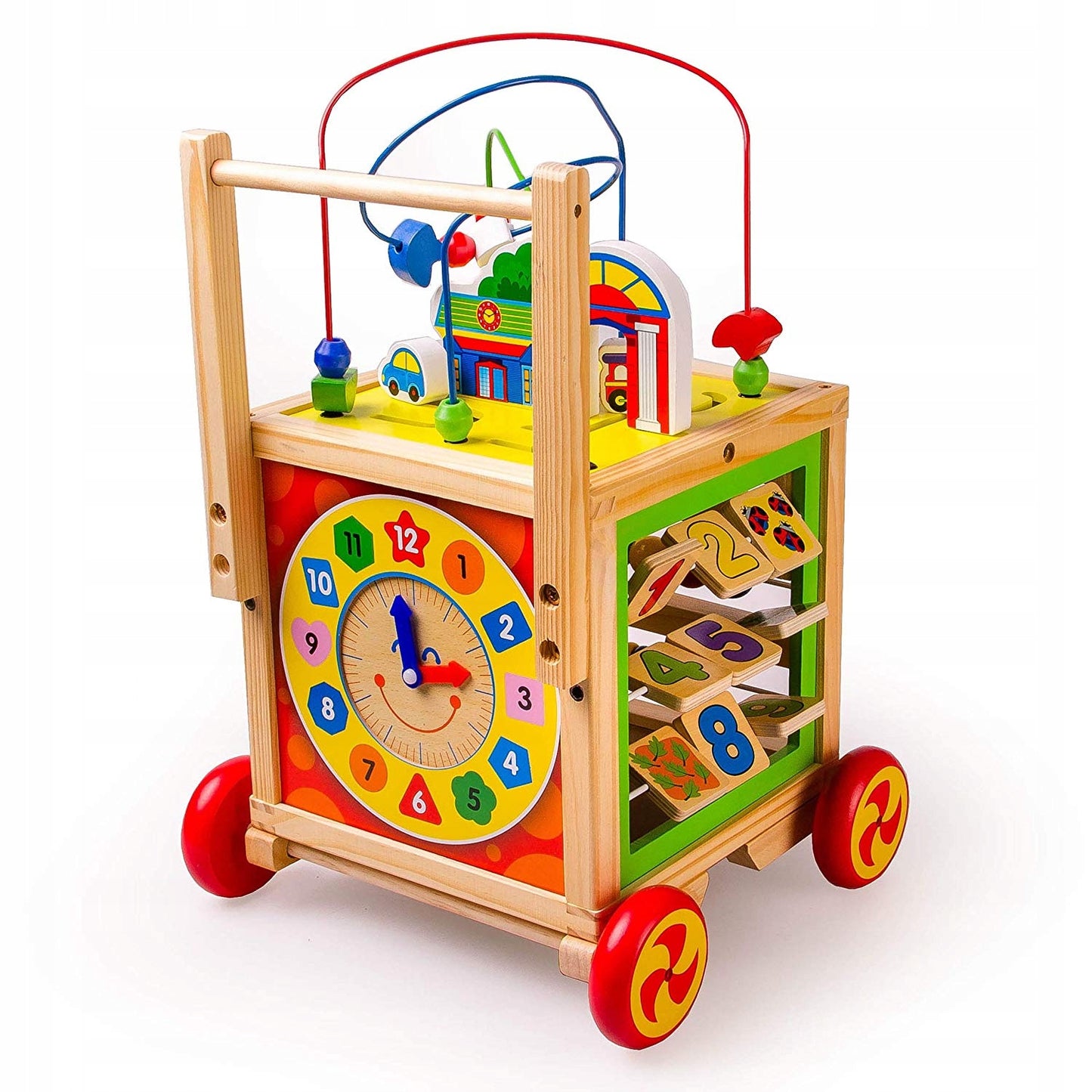 Cub Interactiv din Lemn 6 in 1 cu maner reglabil idealSTORE, Dimensiuni 50 x 33.5 x 33.5 cm, Dezvolta procesul creativitatii