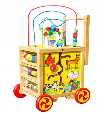 Cub Interactiv din Lemn 6 in 1 cu maner reglabil idealSTORE, Dimensiuni 50 x 33.5 x 33.5 cm, Dezvolta procesul creativitatii