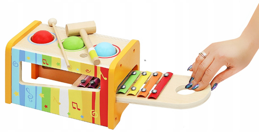 Jucarie din lemn Educativa idealSTORE Rainbow of Music, Dimensiuni 24 x 13.5 x 15 cm, Stimuleaza creativitatea si concentrarea, Dezvolta abilitati manuale