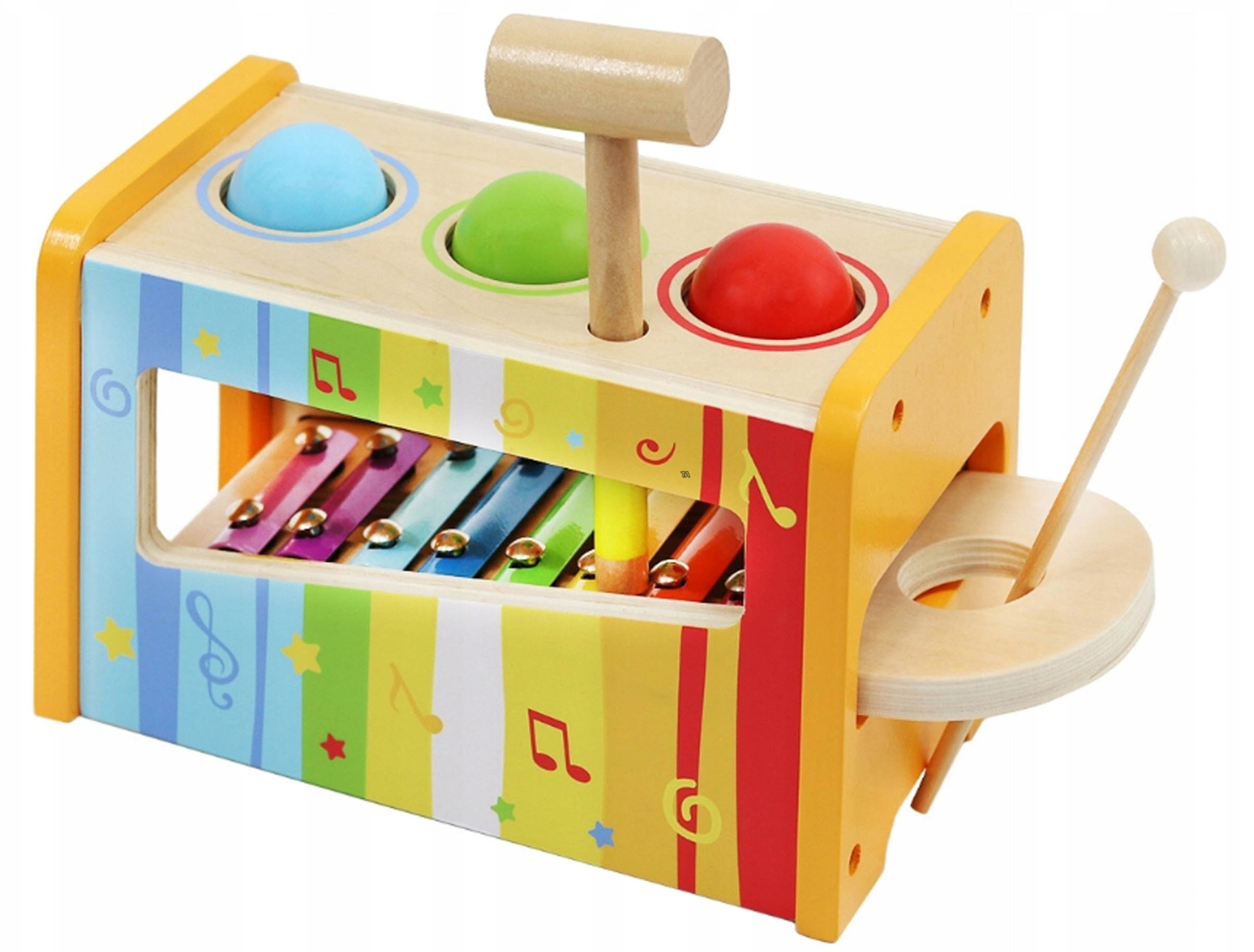 Jucarie din lemn Educativa idealSTORE Rainbow of Music, Dimensiuni 24 x 13.5 x 15 cm, Stimuleaza creativitatea si concentrarea, Dezvolta abilitati manuale