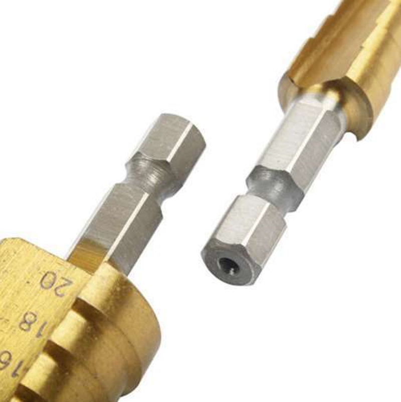 Set 3 burghie conice in trepte idealSTORE, OTEL HHS, Stift 6 mm, Dimensiuni 4-12mm, 3-12mm, 4-20mm, Include o cutie pentru depozitare, Rezistent si Durabil