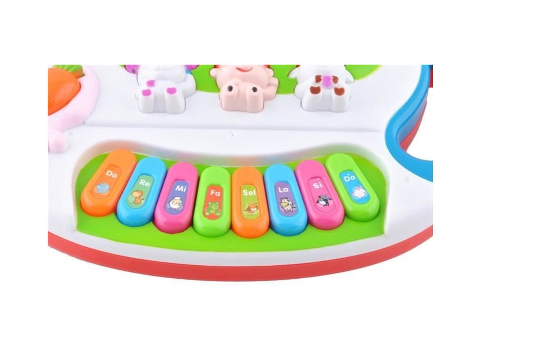 Pian Muzical interactiv, Iepurasul Bunny, Echipat cu jocuri de lumini si sunete in limba engleza, Culorile pline de viata cu animale atrag atentia micutilor, Stimuleaza imaginatia copiilor mici si genereaza mult interes, Multicolor