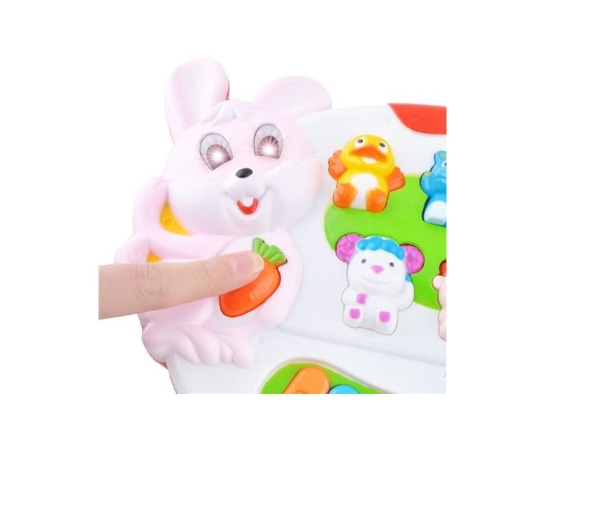 Pian Muzical interactiv, Iepurasul Bunny, Echipat cu jocuri de lumini si sunete in limba engleza, Culorile pline de viata cu animale atrag atentia micutilor, Stimuleaza imaginatia copiilor mici si genereaza mult interes, Multicolor