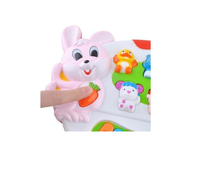 Pian Muzical interactiv, Iepurasul Bunny, Echipat cu jocuri de lumini si sunete in limba engleza, Culorile pline de viata cu animale atrag atentia micutilor, Stimuleaza imaginatia copiilor mici si genereaza mult interes, Multicolor