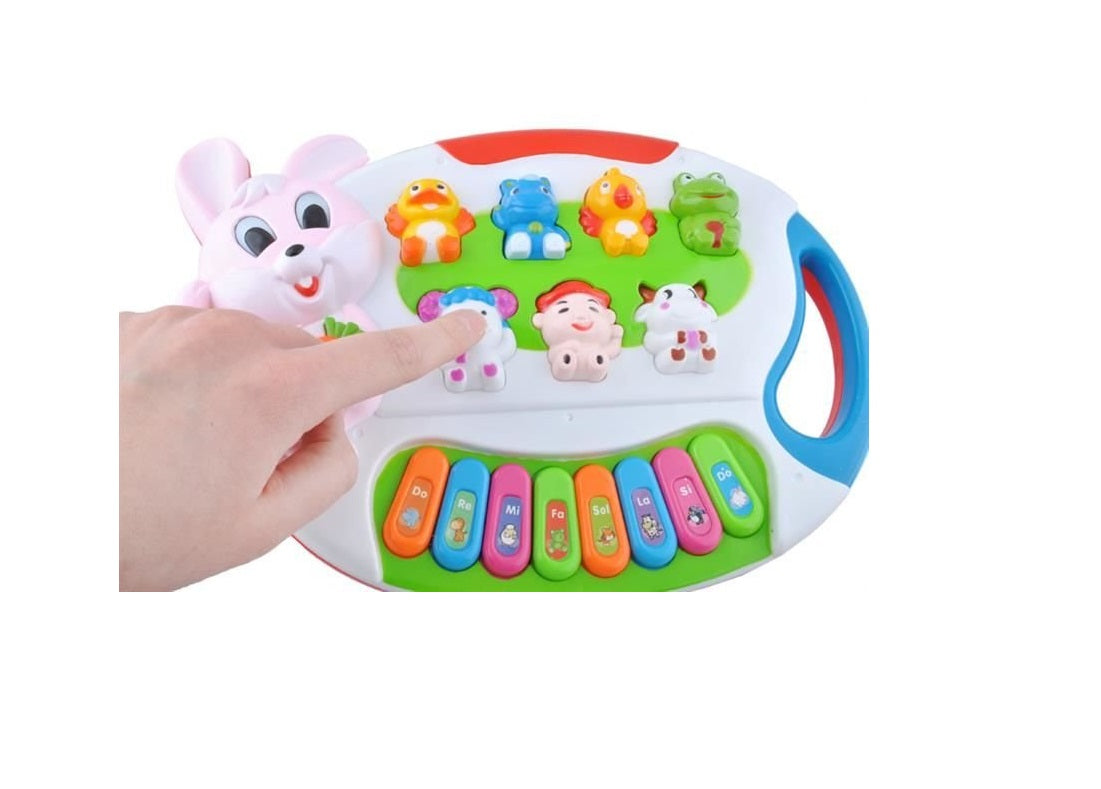 Pian Muzical interactiv, Iepurasul Bunny, Echipat cu jocuri de lumini si sunete in limba engleza, Culorile pline de viata cu animale atrag atentia micutilor, Stimuleaza imaginatia copiilor mici si genereaza mult interes, Multicolor