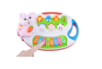 Pian Muzical interactiv, Iepurasul Bunny, Echipat cu jocuri de lumini si sunete in limba engleza, Culorile pline de viata cu animale atrag atentia micutilor, Stimuleaza imaginatia copiilor mici si genereaza mult interes, Multicolor
