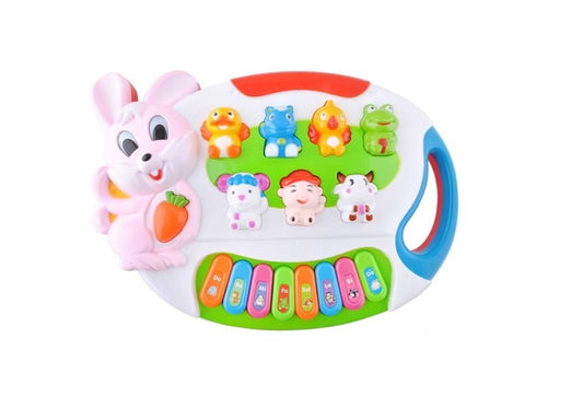 Pian Muzical interactiv, Iepurasul Bunny, Echipat cu jocuri de lumini si sunete in limba engleza, Culorile pline de viata cu animale atrag atentia micutilor, Stimuleaza imaginatia copiilor mici si genereaza mult interes, Multicolor