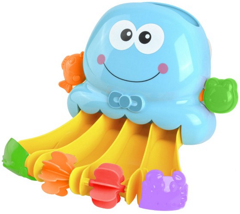 Jucarie de Baie Caracatita idealSTORE, Dimensiuni 27 x 5 x 30 cm, Include un Tobogan cu apa, 4 cupe colorate, Ventuze puternice pentru prinderea pe peretele dusului, cazii, faiantei, Ajuta la Dezvoltarea Simturilor si a Capacitatilor Congnitive