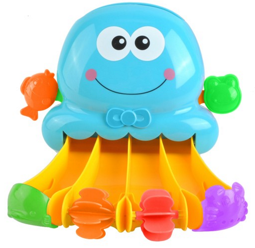 Jucarie de Baie Caracatita idealSTORE, Dimensiuni 27 x 5 x 30 cm, Include un Tobogan cu apa, 4 cupe colorate, Ventuze puternice pentru prinderea pe peretele dusului, cazii, faiantei, Ajuta la Dezvoltarea Simturilor si a Capacitatilor Congnitive