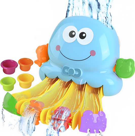 Jucarie de Baie Caracatita idealSTORE, Dimensiuni 27 x 5 x 30 cm, Include un Tobogan cu apa, 4 cupe colorate, Ventuze puternice pentru prinderea pe peretele dusului, cazii, faiantei, Ajuta la Dezvoltarea Simturilor si a Capacitatilor Congnitive