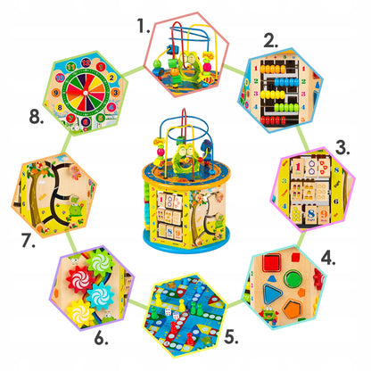 Jucarie interactiva multifunctionala, Jokomisiada, Lemn, 36 x 19.5 x 24 cm, Multicolor