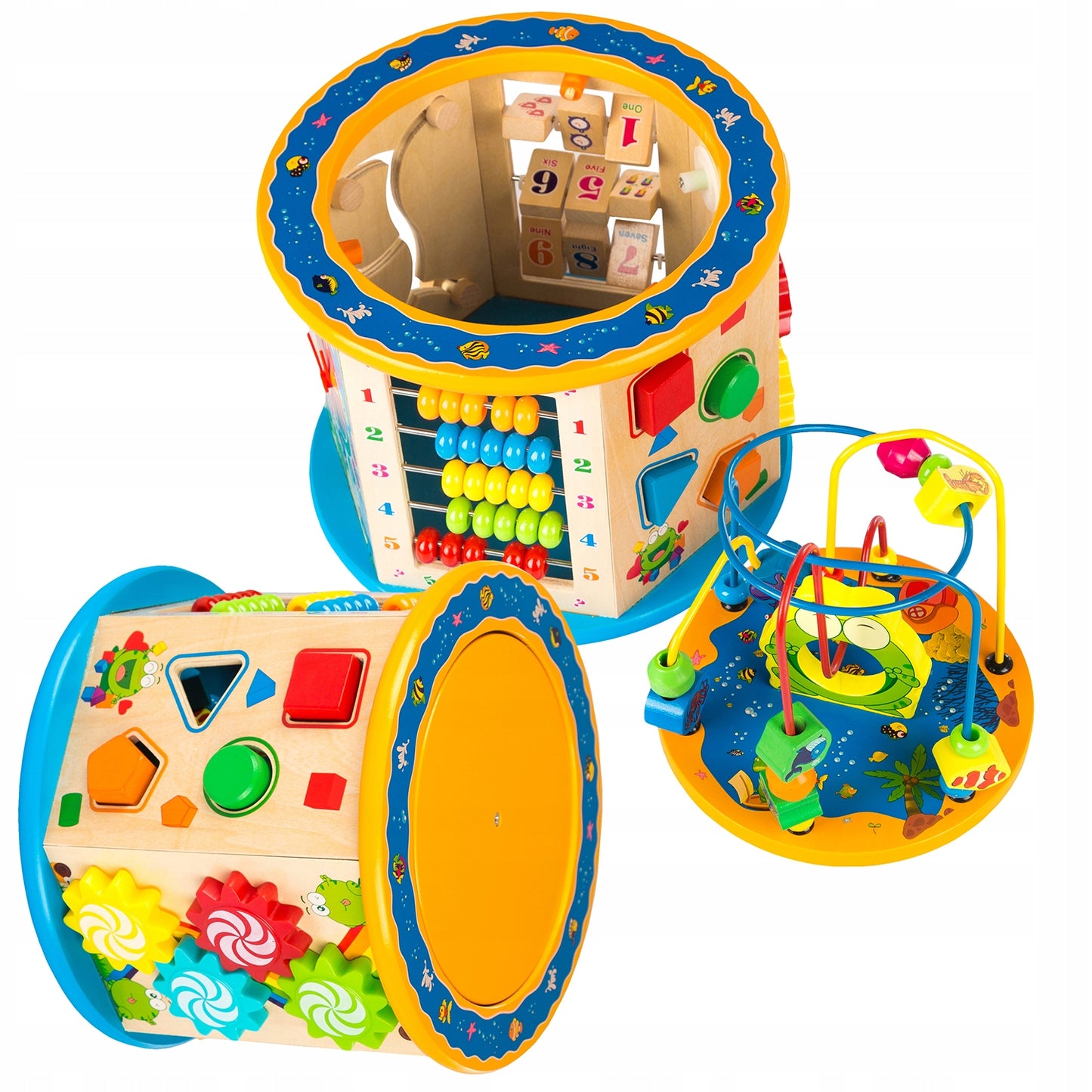 Jucarie interactiva multifunctionala, Jokomisiada, Lemn, 36 x 19.5 x 24 cm, Multicolor