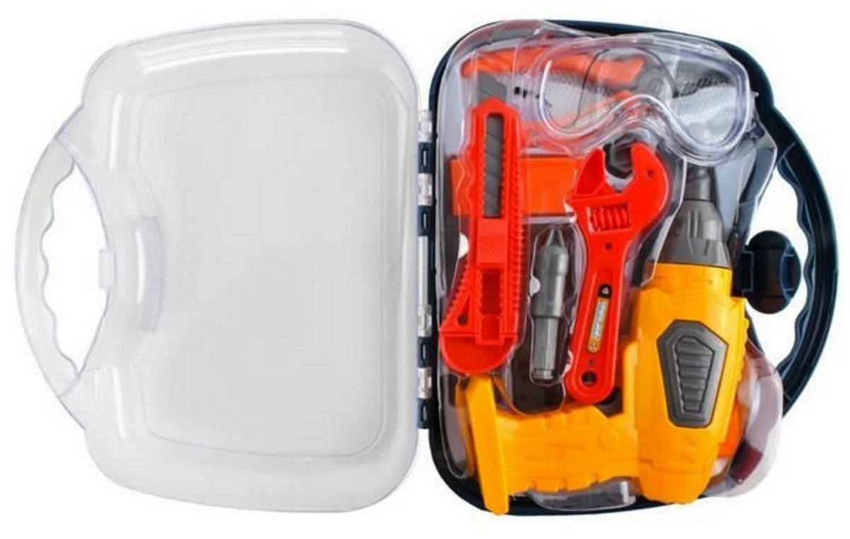 Mini valiza de scule THE LITTLE BUILDER idealSTORE, Dimensiuni 28 x 24 x 9 cm, Include cleste, cutit, cheie, suruburi si alte unele de bricolaj, Ajuta la dezvoltarea abilitatilor manuale