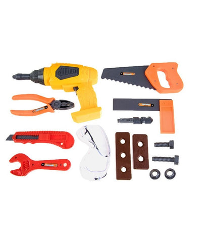 Mini valiza de scule THE LITTLE BUILDER idealSTORE, Dimensiuni 28 x 24 x 9 cm, Include cleste, cutit, cheie, suruburi si alte unele de bricolaj, Ajuta la dezvoltarea abilitatilor manuale