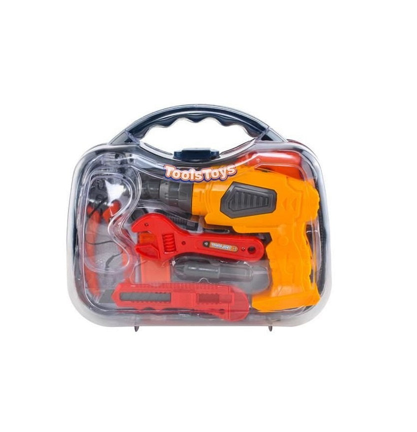 Mini valiza de scule THE LITTLE BUILDER idealSTORE, Dimensiuni 28 x 24 x 9 cm, Include cleste, cutit, cheie, suruburi si alte unele de bricolaj, Ajuta la dezvoltarea abilitatilor manuale