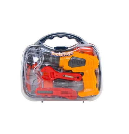 Mini valiza de scule THE LITTLE BUILDER idealSTORE, Dimensiuni 28 x 24 x 9 cm, Include cleste, cutit, cheie, suruburi si alte unele de bricolaj, Ajuta la dezvoltarea abilitatilor manuale