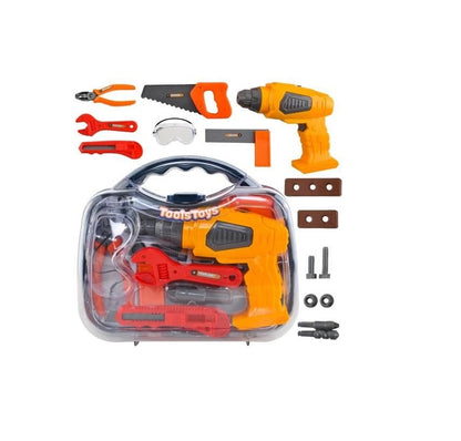 Mini valiza de scule THE LITTLE BUILDER idealSTORE, Dimensiuni 28 x 24 x 9 cm, Include cleste, cutit, cheie, suruburi si alte unele de bricolaj, Ajuta la dezvoltarea abilitatilor manuale