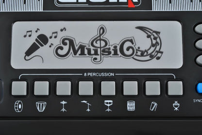 Orga electronica cu Microfon idealSTORE Maggic Music Sing, Dimensiuni 70.5 x 23 x 22 cm, Echipata cu 54 Taste, Suport muzica incorporat, Sleep Mode economiseste bateria, 10 piese Stereo, 3 Efecte sonore, Control volum, Negru