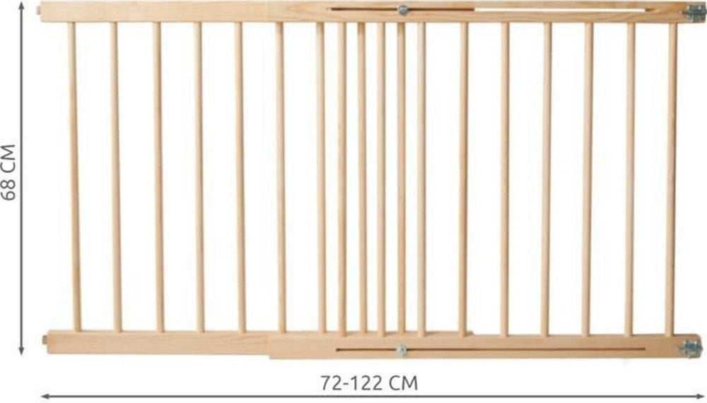 Poarta de Siguranta din Lemn de Pin IdealStore, Dimensiune ajustabila, Mecanism de fixare in perete, Dimensiune 72-122 cm, culoare Maro