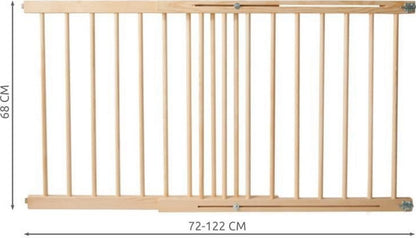 Poarta de Siguranta din Lemn de Pin IdealStore, Dimensiune ajustabila, Mecanism de fixare in perete, Dimensiune 72-122 cm, culoare Maro