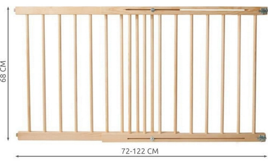 Poarta de Siguranta din Lemn de Pin IdealStore, Dimensiune ajustabila, Mecanism de fixare in perete, Dimensiune 72-122 cm, culoare Maro