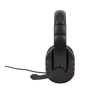 Casti gaming cu Microfon idealSTORE BLACK xSOFT RADER, Dimensiuni 17 x 20 cm, Design semi-deschis ce va reduce sunetul din jur, Microfon incorporat, Volum reglabil, Confectionate din piele ecologica, Negru-Rosu