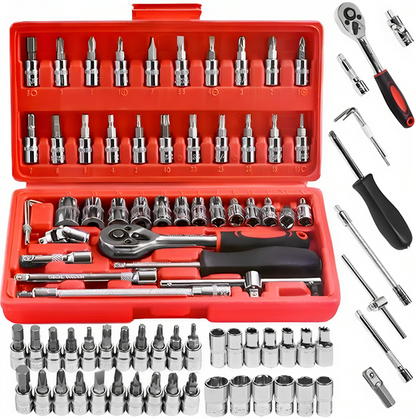 Set Profesional pentru Insurubat idealSTORE, Include 46 de Elemente, Biti de Surubelnita, Extensii, 2 tipuri de Buton Glisant, Articulatie Cardanica, Adaptor de Varf, Clichet, Material Otel Carbon, Cutie pentru Depozitare