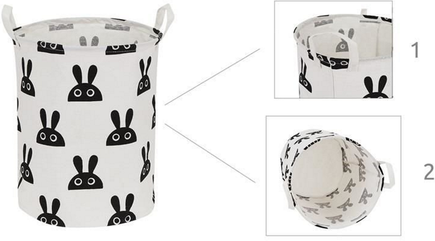 Cos de rufe Kids Bunny idealSTORE, Dimensiuni 43 x 37 cm, Material Impermeabil, Tesatura bumbac, Practic si Modern, Alb- Negru