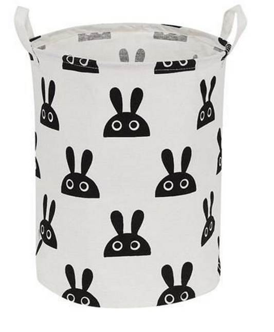 Cos de rufe Kids Bunny idealSTORE, Dimensiuni 43 x 37 cm, Material Impermeabil, Tesatura bumbac, Practic si Modern, Alb- Negru