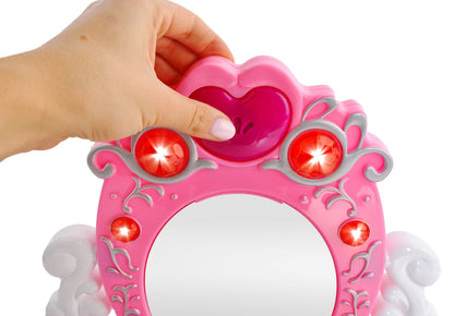 Oglinda Chic pentru fetite idealSTORE Beauty DIVA Mirror, Dimensiuni 20 x 46 x 40 cm, Echipata cu sunete, lumini, accesorii pentru machiaj si cosmetice, Inclinare reglabila