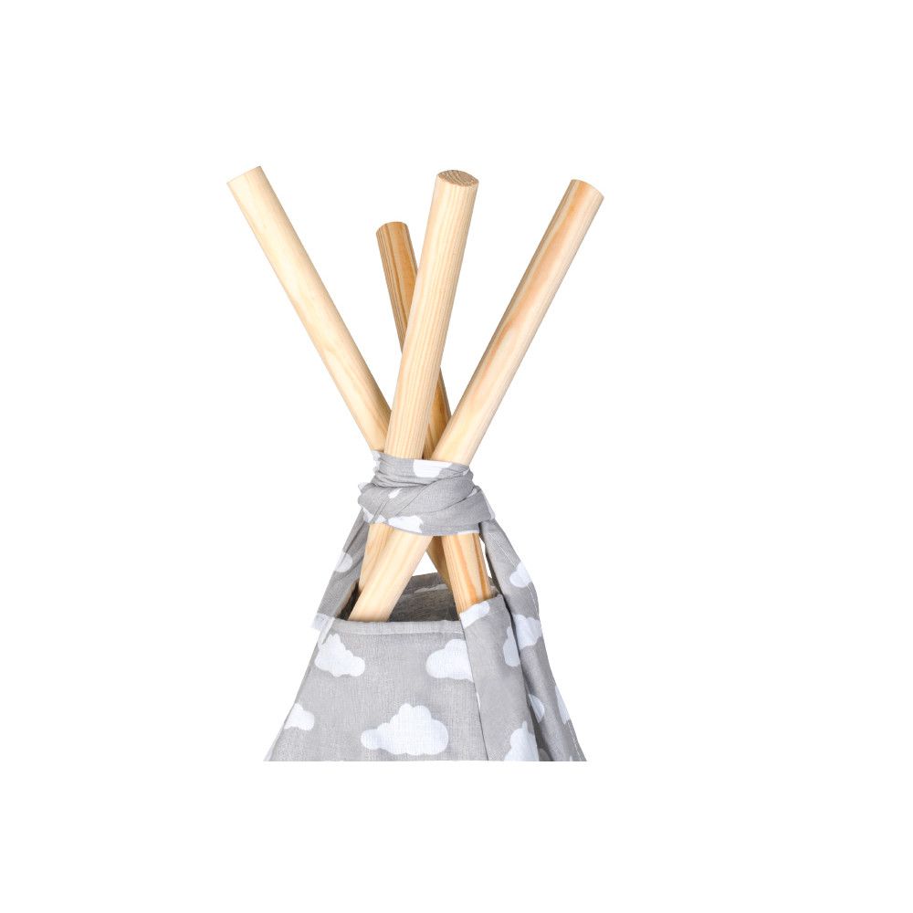 Cort si Spatiu de Joaca pentru copii idealSTORE Little Junior Indian, Dimensiuni 115 x 115 x 180cm, Echipat cu accesorii simbolice, 3 perne umplute cu o bila din silicon ce Sprijina joaca creativa dezvoltand modul de gandire