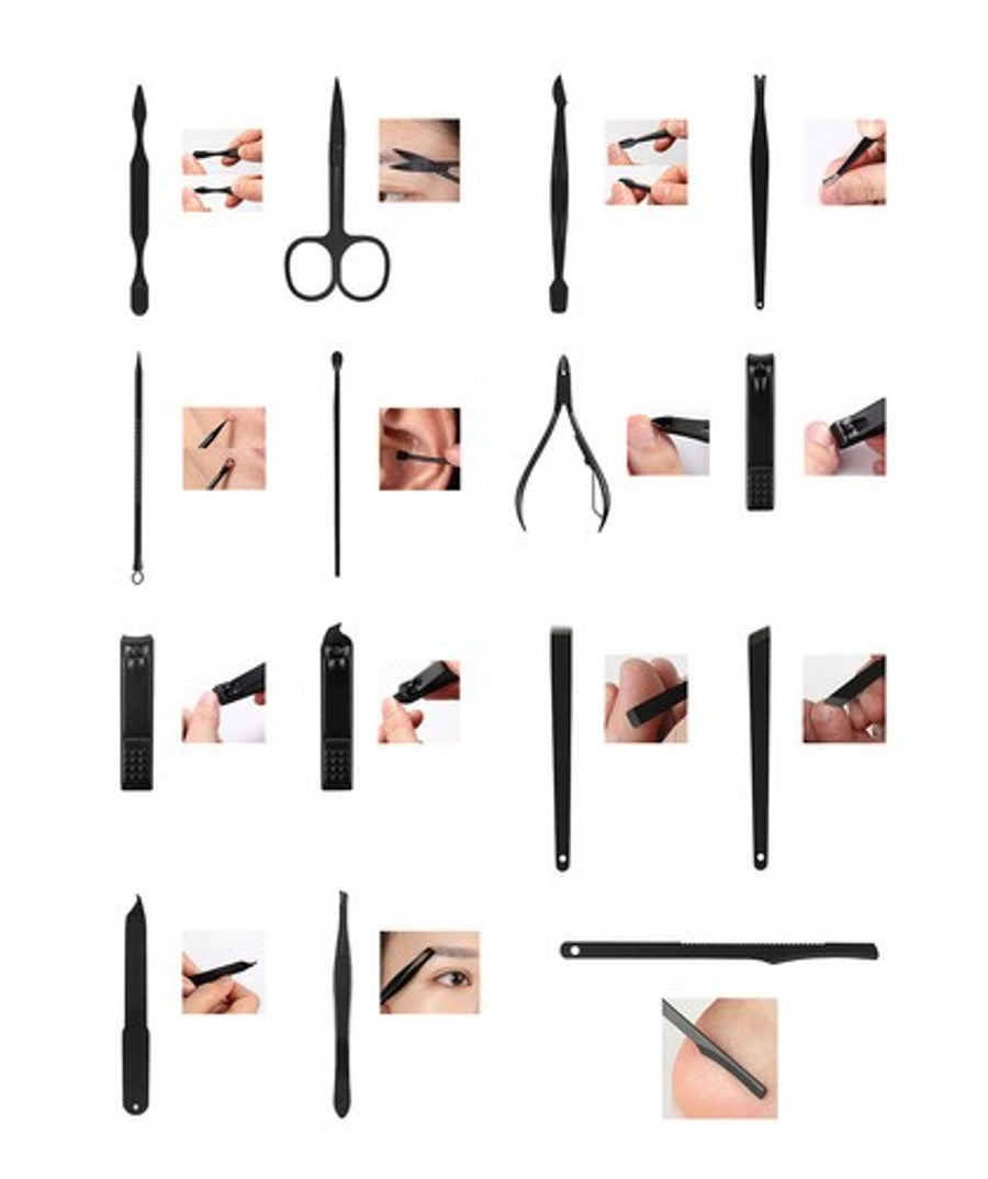 Trusa Manichiura si Pedichiura idealStore TungSteel, 15 Elemente, Nu provoaca Alergii, Otel de cea mai Inalta Calitate, Utilizare Universala, Carcasa Solida