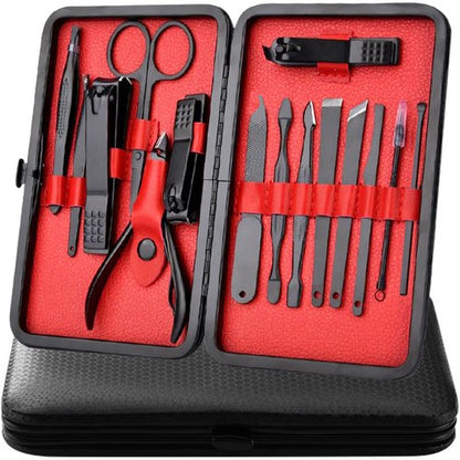 Trusa Manichiura si Pedichiura idealStore TungSteel, 15 Elemente, Nu provoaca Alergii, Otel de cea mai Inalta Calitate, Utilizare Universala, Carcasa Solida